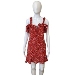 Tiare Hawaii Red Floral Ruffled Mini Dress Size S/M